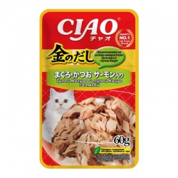 INABA влажный корм для кошек Kinnodashi Тунец Магуро и тунец Кацуо с сёмгой, 60 г