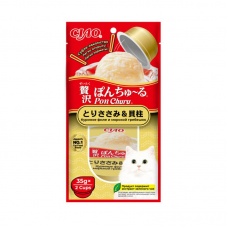 INABA CIAO крем-лакомство для кошек Churu Pon пюре Куриное филе и морской гребешок, 35 г х 2 шт