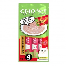 INABA CIAO крем-лакомство для кошек Churu пюре Куриное филе и кальмар, 14 г х 4 шт