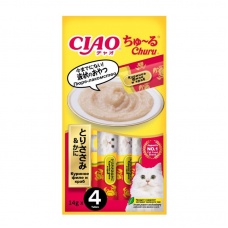 INABA CIAO крем-лакомство для кошек Churu пюре Куриное филе и краб, 14 г х 4 шт