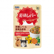 INABA влажный корм для собак Wakadori reba Куриная печень и овощи с говядиной, 40 г