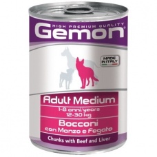 Gemon Dog Medium консервы для собак средних пород кусочки говядины с печенью 415г
