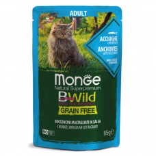 Monge Cat BWild GRAIN FREE паучи из анчоусов с овощами для взрослых кошек 85г
