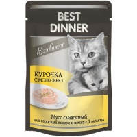Best Dinner Exclusive пауч для кошек мусс сливочный Курочка с морковью