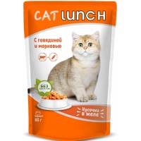 Cat Lunch пауч для кошек кусочки в желе Говядина и Морковь