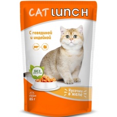 Cat Lunch пауч для кошек кусочки в желе Говядиной и Индейкой