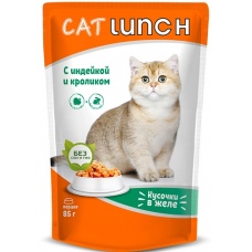 Cat Lunch пауч для кошек кусочки в желе Индейка и Кролик