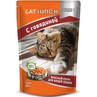Cat Lunch пауч для кошек кусочки в желе с Говядиной