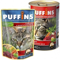 Puffins пауч для кошек Говядина в желе