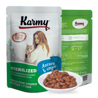 Karmy Sterilized влажный корм для стерилизованных кошек и кастрированных котов, Лосось в соусе 80 г